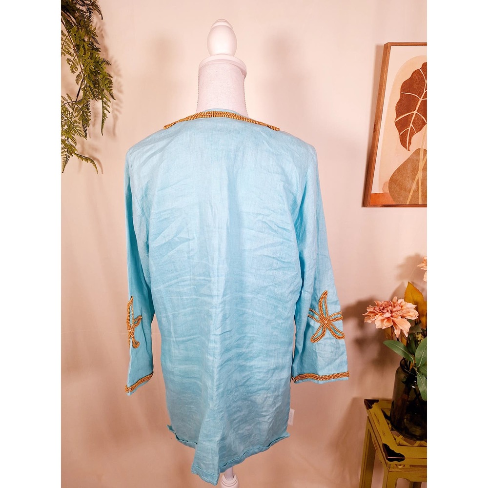 Keylime & Pink Women's Starfish Beaded Tunic Large Made in Pakistan - Picture 4 of 8